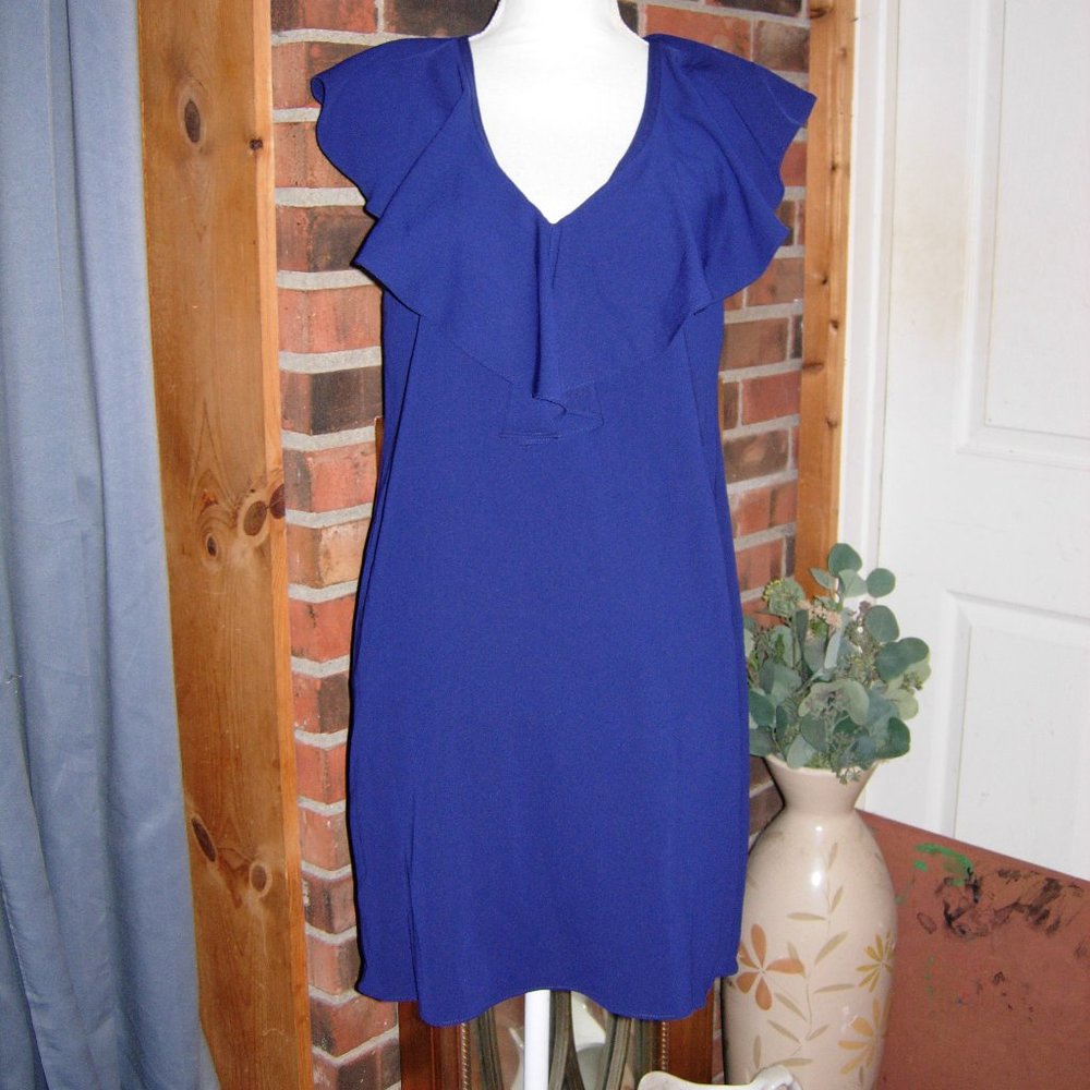 amanda uprichard royal blue neck ruffle sleeveless dress S